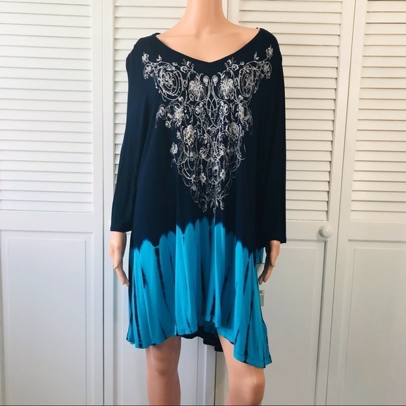 LAURA ASHLEY Blue V-Neck Tunic Size 2X - Picture 1 of 8